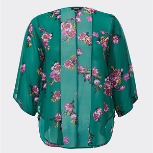 GREEN FLORAL CHIFFON KIMONO
